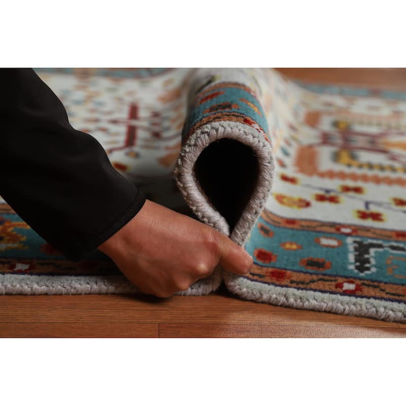 Hand Knotted Oriental 100% Wool Carpet Transitional Floral Navy Blue & Blues Oushak Area Rug - 5' 11'' X 4' 0''