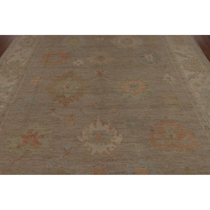 Beige Oushak Turkish Area Rug Hand-Knotted Transitional Wool Carpet - 8'3"x 9'8"