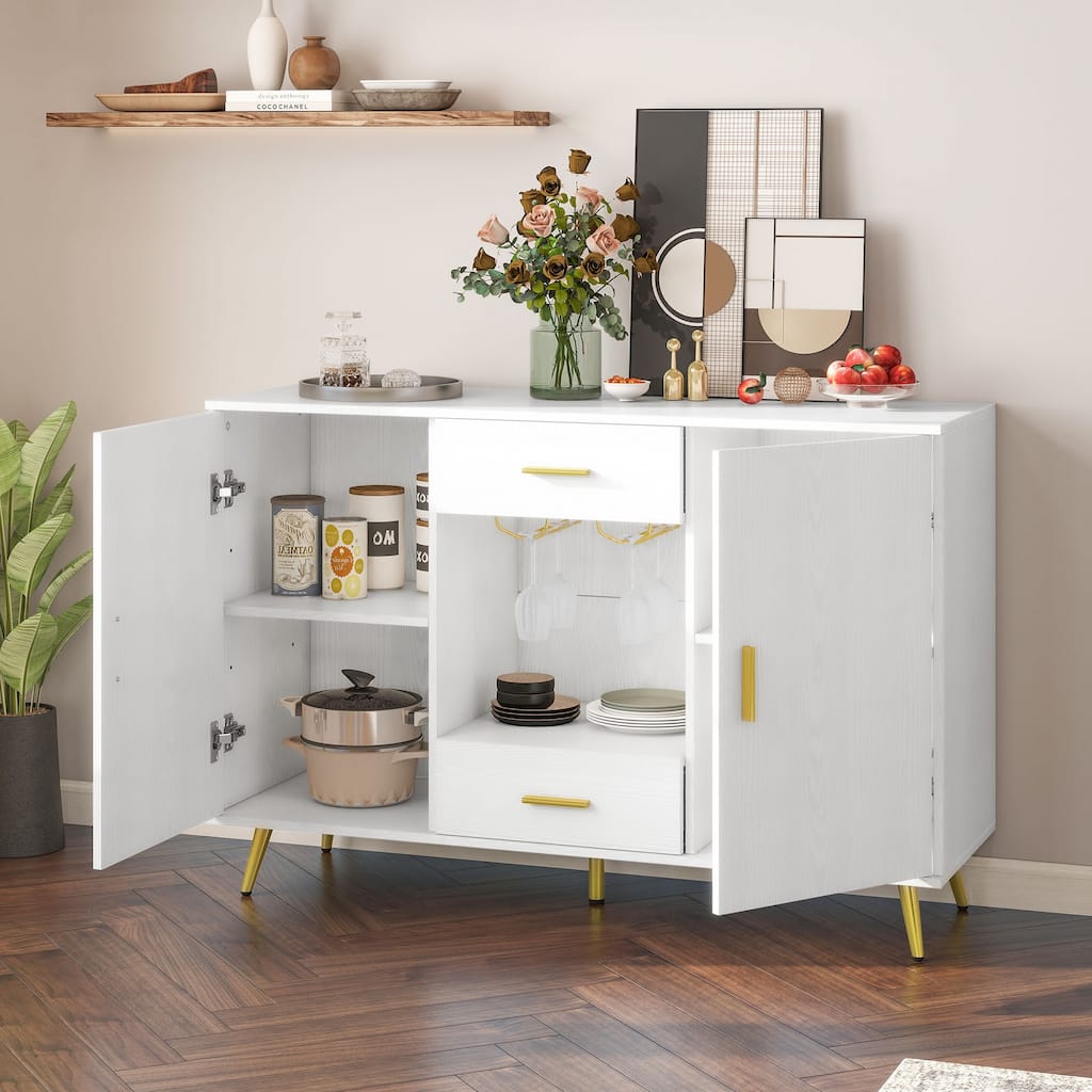 Moasis Coffee Bar Buffet Cabinet Storage With Wine Glass Holder