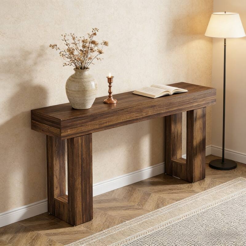 Wooden Entryway Country-Style Sofa Console Table - Rustic Brown