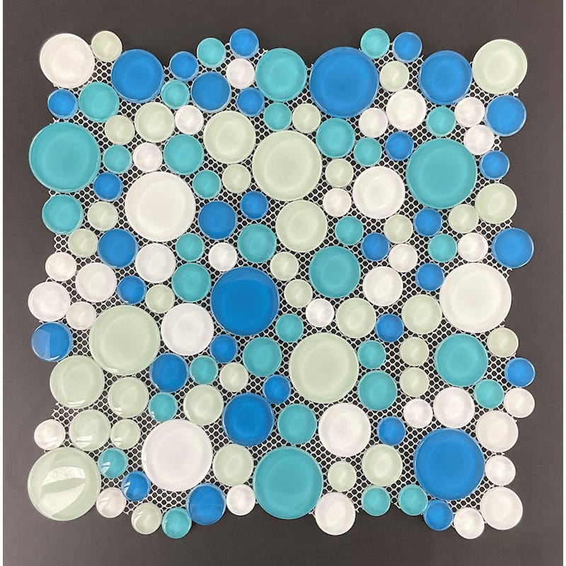 Random Size Bubble Round Glass Mosaic Wall Tiles - Case (10 Sheets) - Ocean Breeze