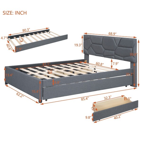 Queen Size Upholstered Platform Bed with Brick Pattern