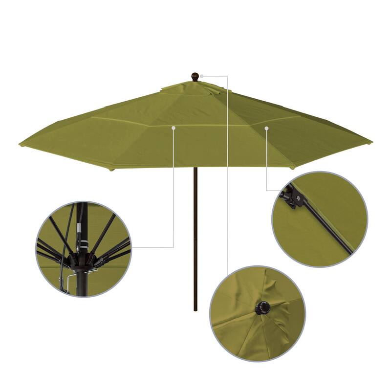 California Umbrella 11' Rd Aluminum Frame, Fiberglass Rib Patio Umbrella, Push Open, Bronze Finish, Sunbrella Fabric