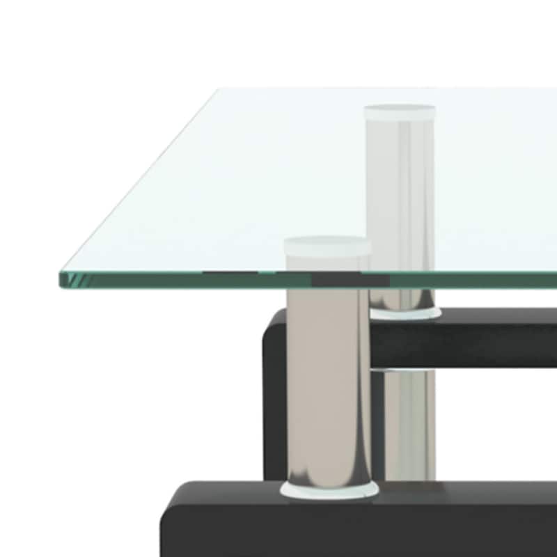 Modern Minimalist Rectangular Coffee Table with Glass Top and Bottom Shelf