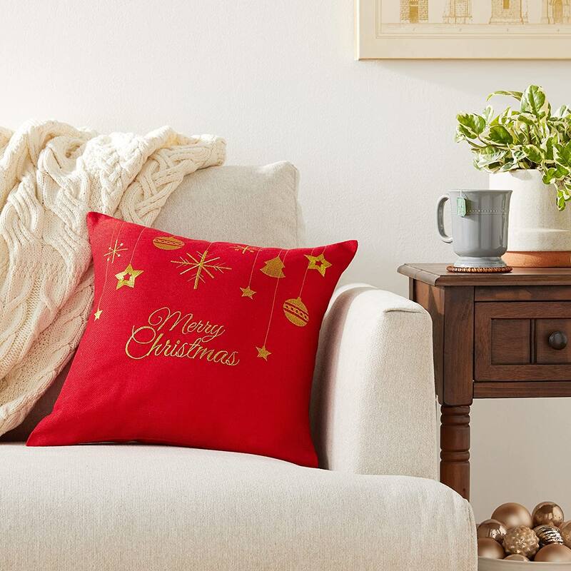 Violet Linen Seasonal Xmas Christmas Holiday Glories Pattern, 18 Inch x 18 Inch, Square, Decorative Accent Throw Pillow