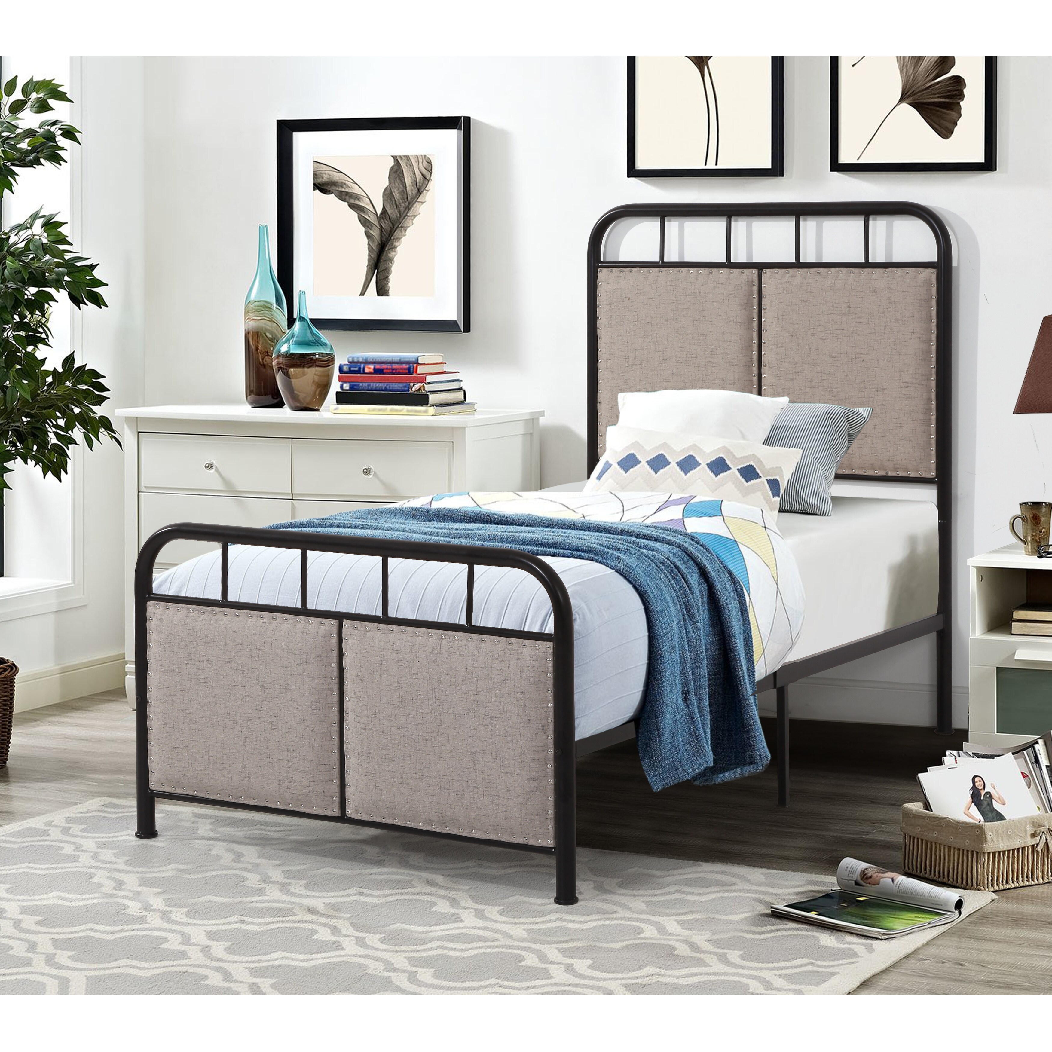 Metal and fabric bed new arrivals frame