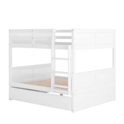 Full Over Full Bunk Bed with Twin Trundle, Convertible Design, and Solid Pine Frame