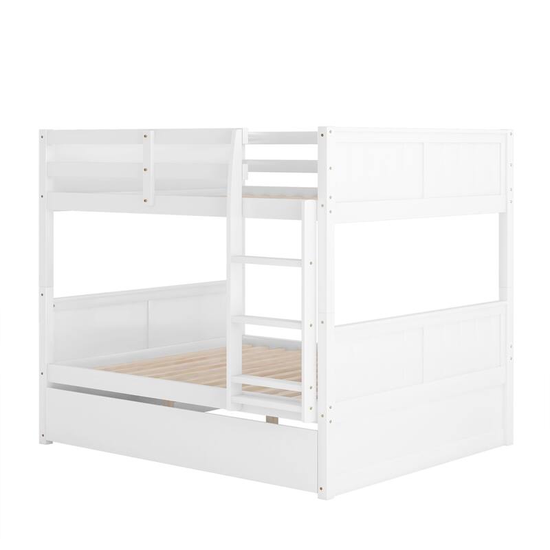 Full Over Full Pine Bunk Bed with Twin Trundle, Convertible into 2 Beds