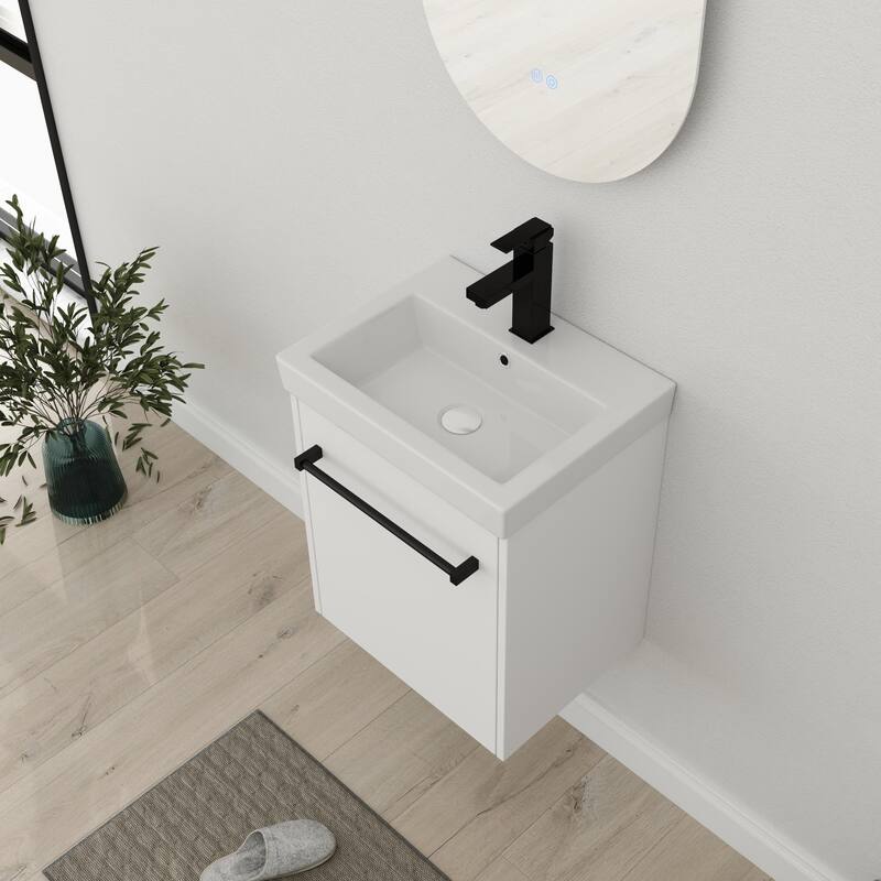 Bathroom Vanity With Sink In 16/18 Inch, Floating Bathroom Vanity With Soft Close Door
