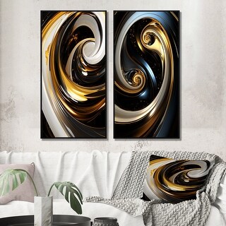 Designart "Liquid Gold Black White Abstract Minimal Spiral I" Abstract ...