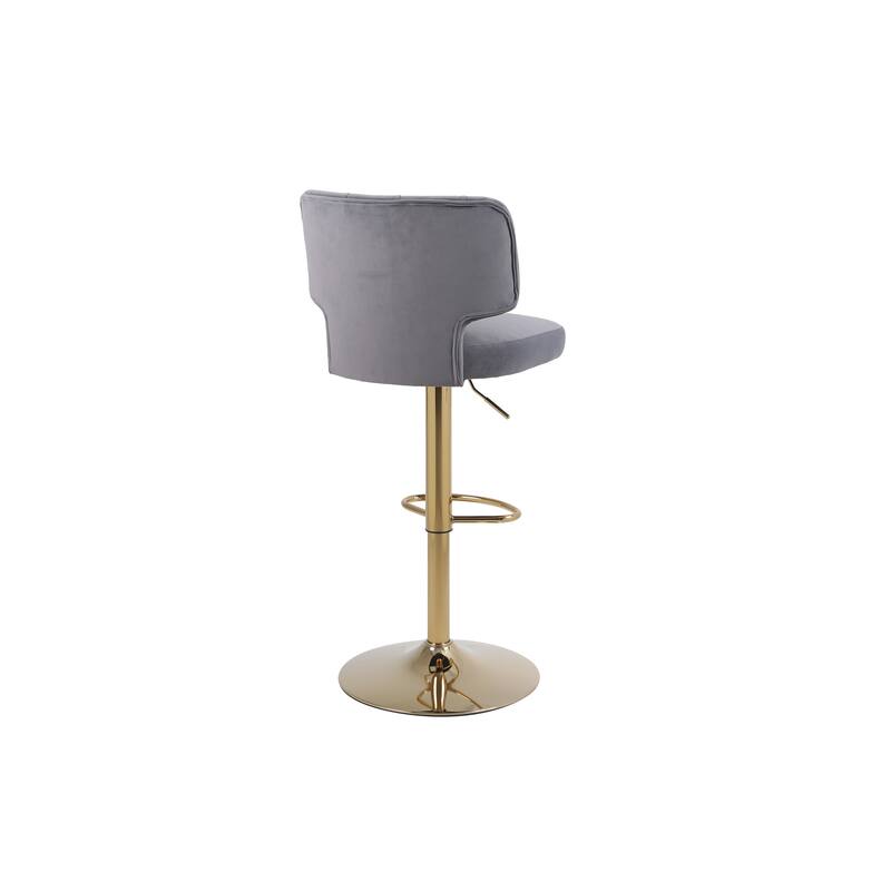 Barstools, Swivel Velvet Bar Stool Counter Height Bar Chairs Adjustable Tufted Stool with Back& Footrest (Grey, Set of 2)
