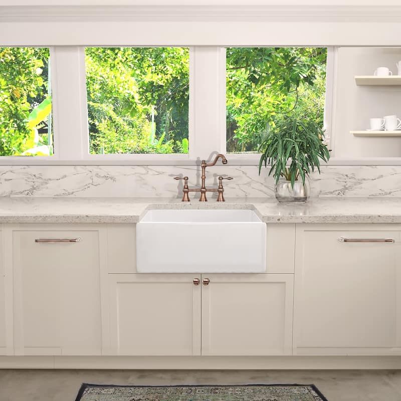 23 inch European Fireclay Farmhouse Sink Grid & Drain Set - 23.25" x 18" x 10"