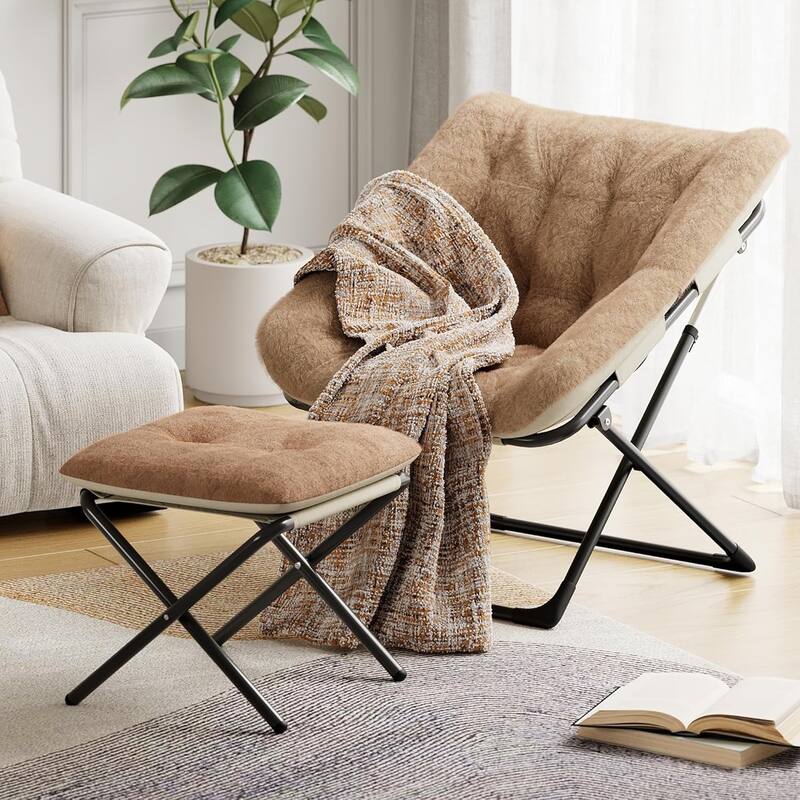 Comfy Folded Chair,Saucer Chair, Lounge Chair - XL Foldable Faux Fur Floor Seat, Non-Slip Base for Stability