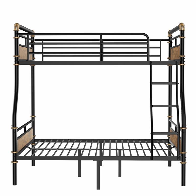 Industrial Full XL Over Queen Metal Bunk Bed with Safety Guard Rails, Black