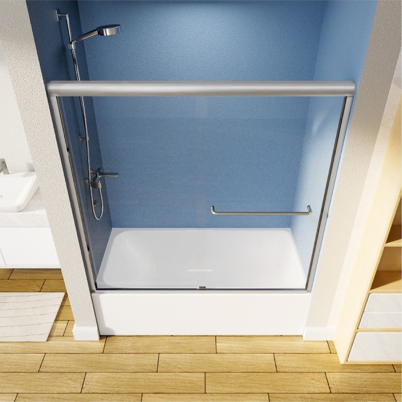 i-Homare 55-59" W x 56" H Bath Tub Semi-Frameless Sliding Shower Door