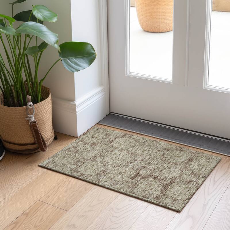 Machine Washable Indoor/ Outdoor Chantille Persian Vintage Rug - Mocha - 1'8" x 2'6"