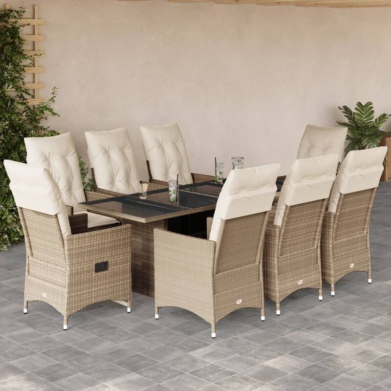 vidaXL Patio Dining Set with Cushions Outdoor Furniture Beige Poly Rattan - 74.8" x 31.5" x 29.5" - Beige-2