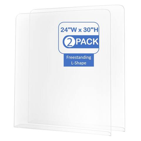 Pack of 2 Protective Acrylic Sneeze Guard, Acrylic Clear Table Shield Plexiglass Barrier, Top Mounted "L" Shape (24''W x 30''H)