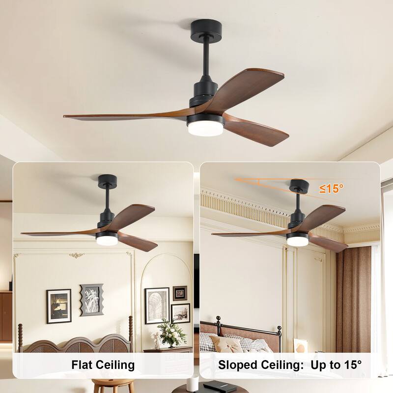 Sofucor 48/52 Inch Ceiling Fan with Light, Solid Wood Blades for Living Room, Bedroom,Smart Optional