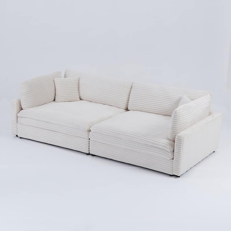 The 112-Inch Corduroy Sofa,With Two Throw Pillows And Four Backrests