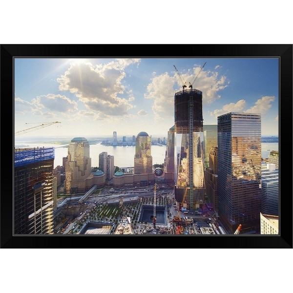 "World Trade Center and New York Skyline" Black Framed Print