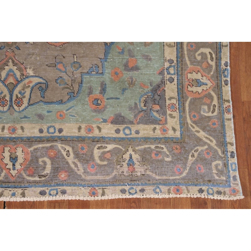 Tabriz Living Room Vintage Rug Handmade Wool Carpet - 6'5"x 9'6"