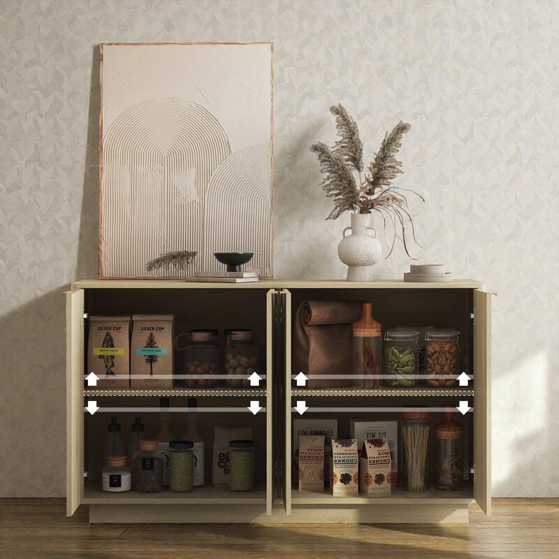 55.1" Modern Fluted Buffet Cabinet with Adjustable Shelves, Large Sideboard Credenza Storage Console Table