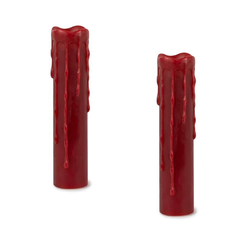 LED Wax Dripping Pillar Candle w/ remote (Set of 2) - Red