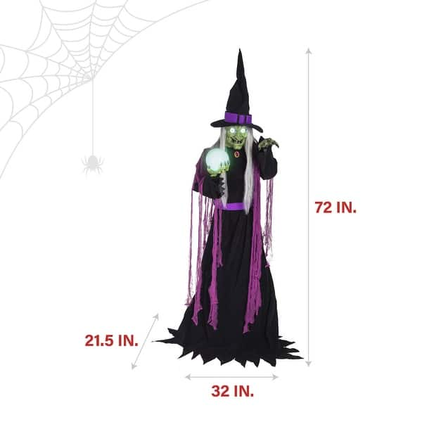 Haunted Hill Farm 6-Ft. Tall Motion-Activated Fortune Teller Witch, Premium Talking Halloween Animatronic, Plug-In