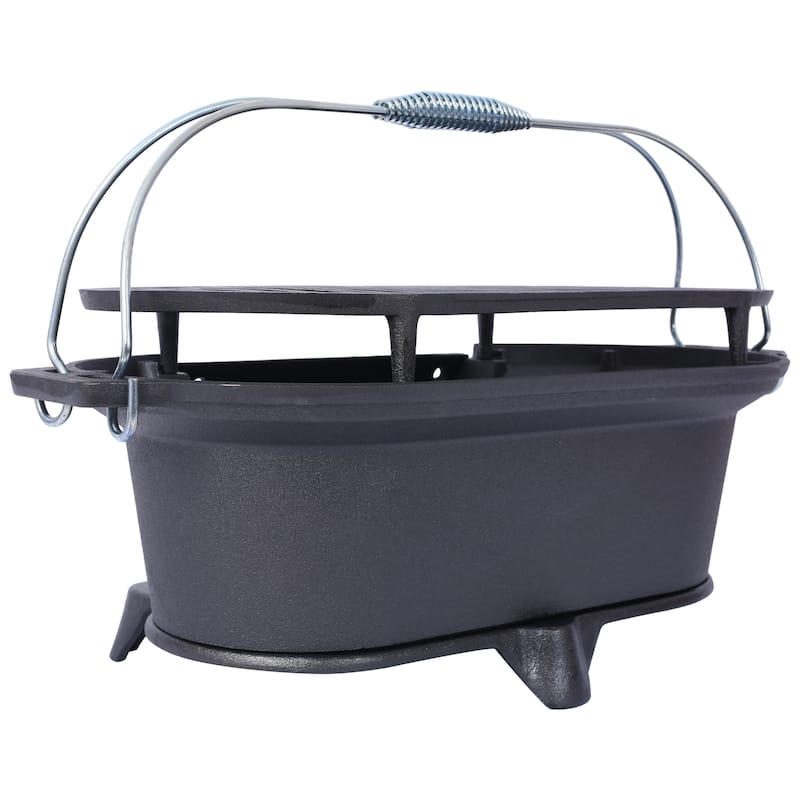 Oval Cast Iron Grill Outdoor, Portable Charcoal Grill and Tabletop Cast Iron Skillet - 100% Cast Iron, Enameled, Durable