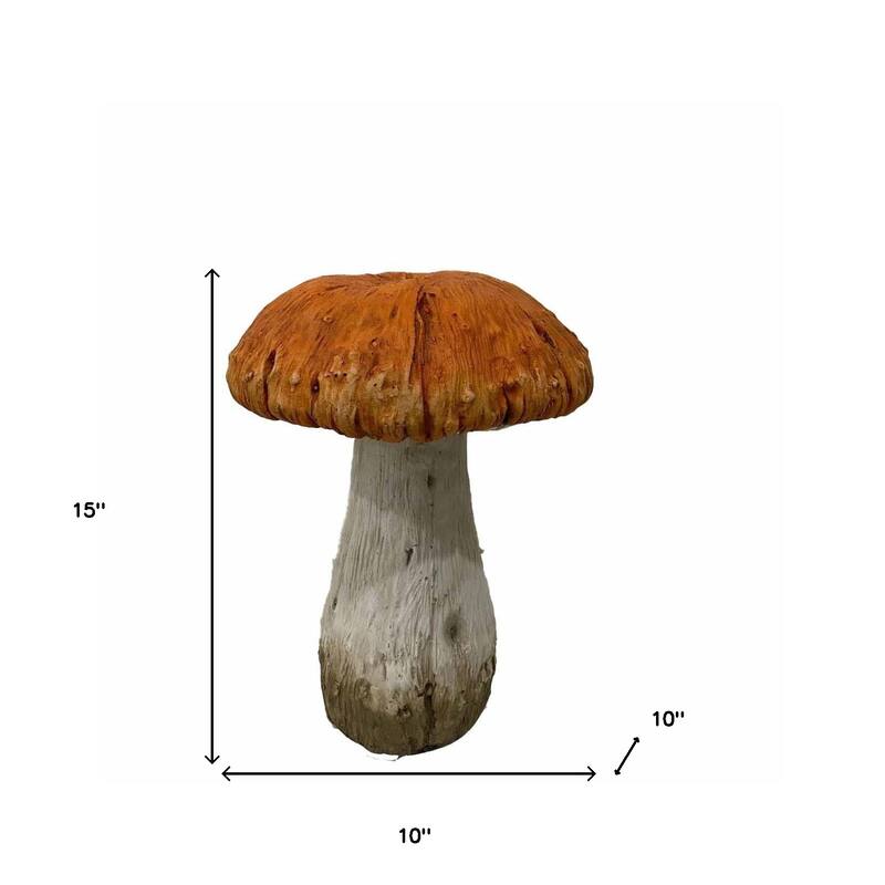 HomeRoots 15" Orange And White Polyresin Mushroom Outdoor Statue