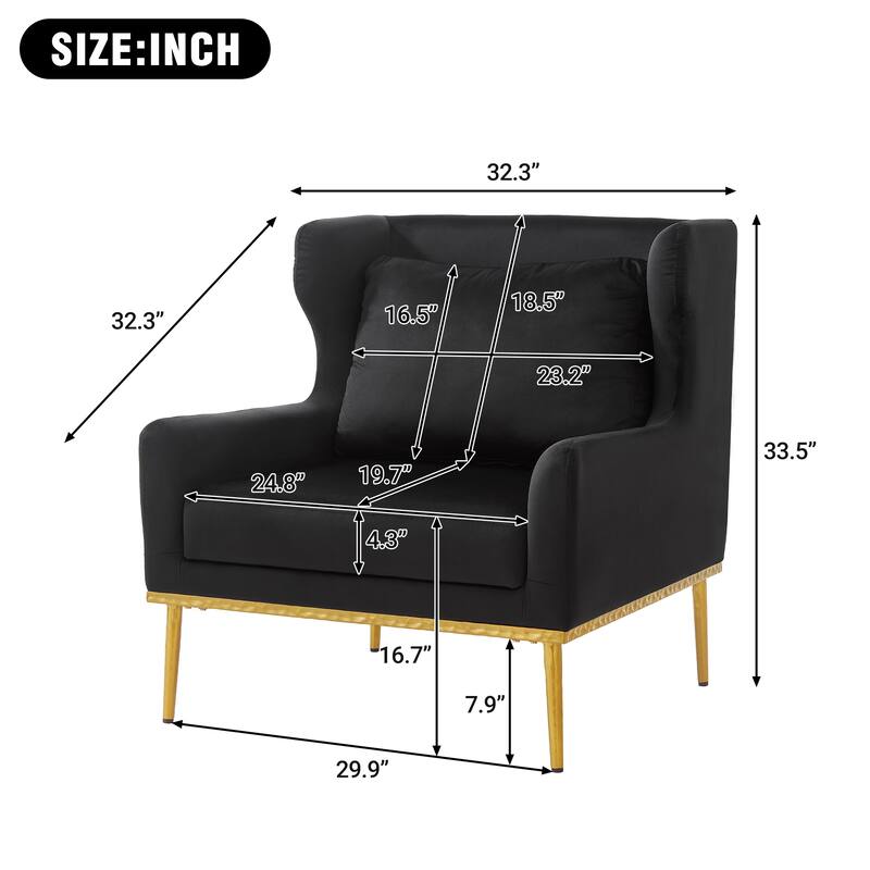 Roomfitters Modern Velvet Accent Armchair with Curved Armrests, Iron Frame Single Sofa