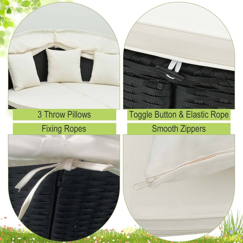 Costway Patio Round Daybed with Retractable Canopy Rattan Sectional - See Details