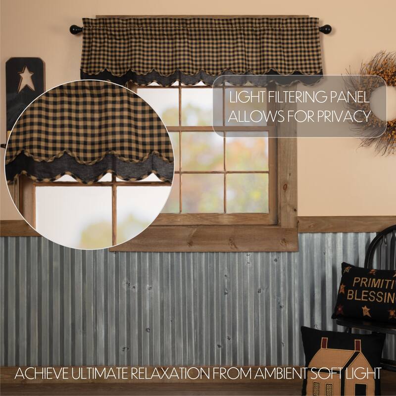 Primitive Kitchen Curtains VHC Check Valance Rod Pocket Cotton