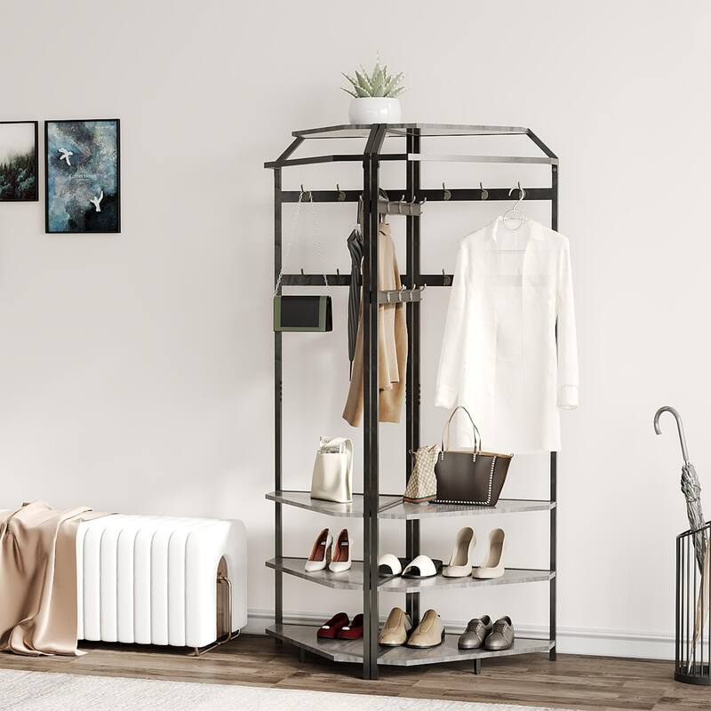 Corner Coat Rack With 6 Double Hooks