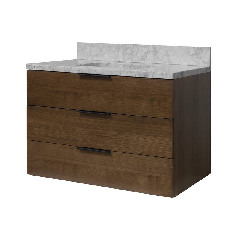 KitchenBathCollection Oslo 36" Floating Wall-Mounted Bathroom Vanity with Carrara Marble Top