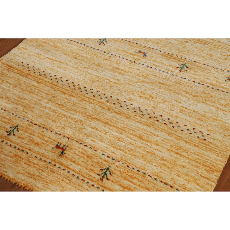 Hand Knotted Oriental 100% Wool Carpet Tribal Animal Pictorial Yellow & Gold Gabbeh Area Rug - 5' 8'' X 3' 11''