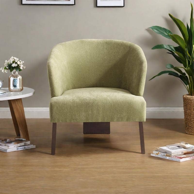 Polyester Mid-Century Accent Chair with Round Back, Wooden Legs and 300lb Weight Capacity