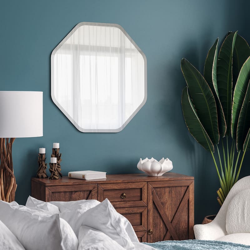 Frameless Beveled Octagonal Black Matte Finished Wall Mirror - 28" x 28" x 0.6"