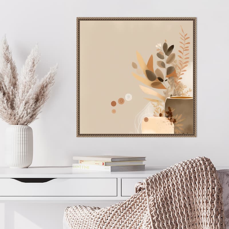 Abstract Earthy Tones by Bella Eve Framed Canvas Wall Art Print - Sylvie Beaded Gold
