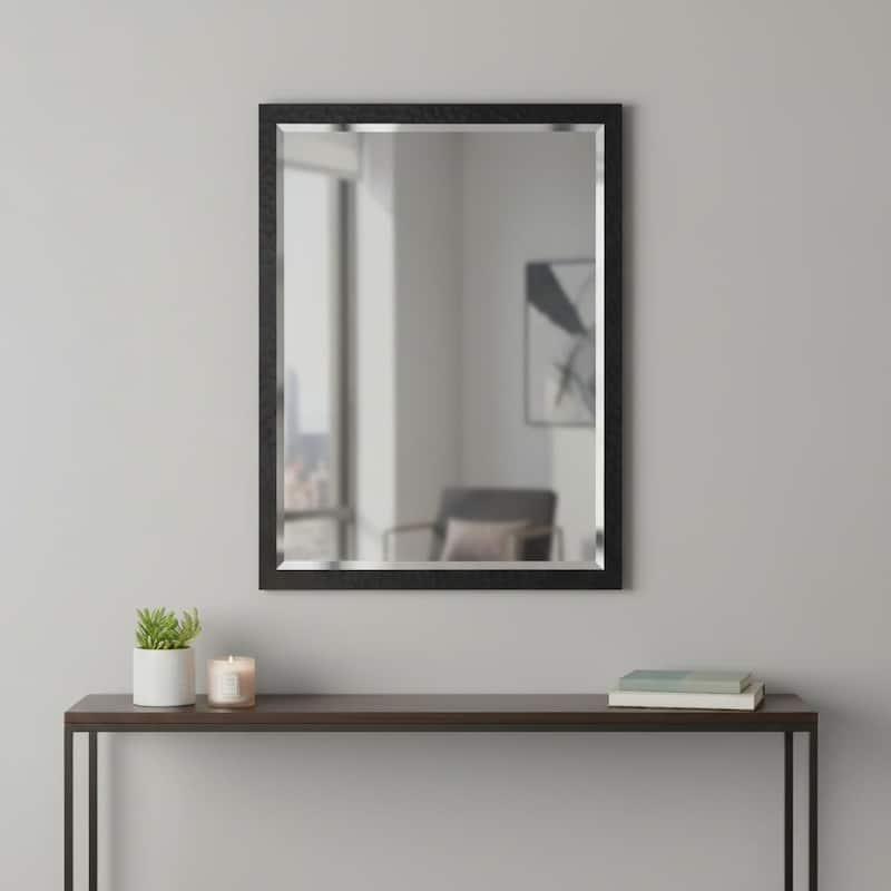 HomeRoots 30" Black Hammered Geometric Finish Framed Accent Mirror - 24.00 in. x 30.00 in. x 1.00 in. - 24.00 in. x 30.00 in.  x 1.00 in.