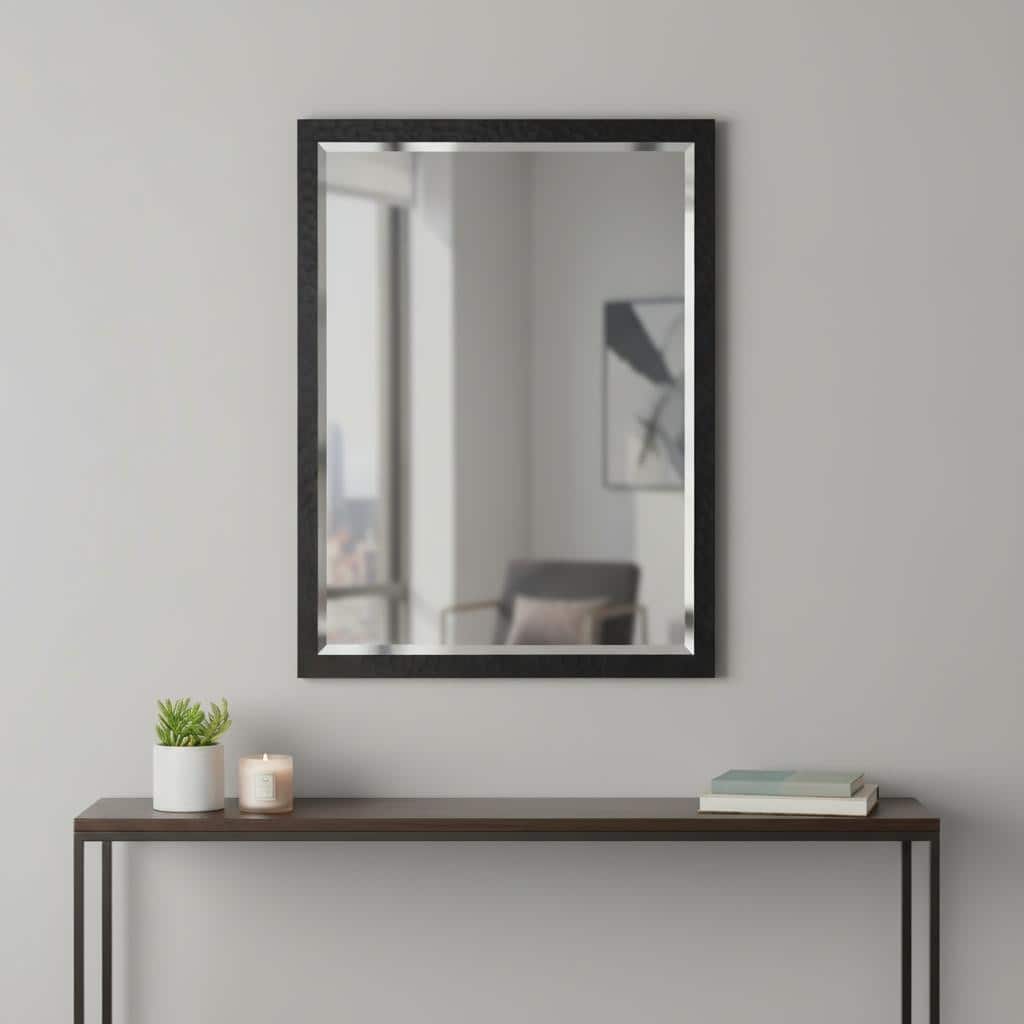 HomeRoots 30" Black Hammered Geometric Finish Framed Accent Mirror - 24.00 in. x 30.00 in. x 1.00 in.