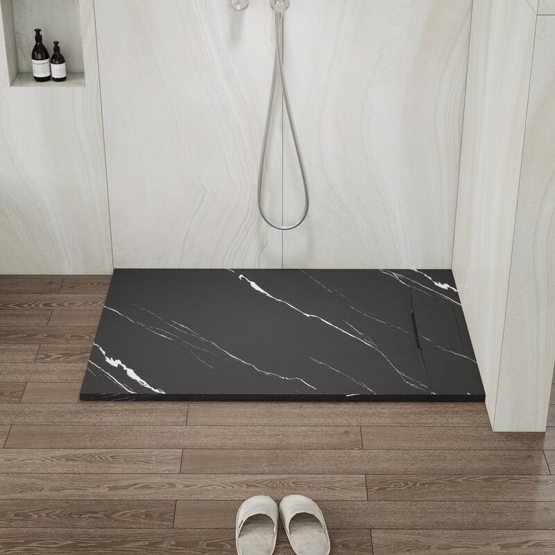 SMC Alcove Shower Pan Base with Reversible Drain, Low Profile, Wheelchair Access, Slip-Resistant, cUPC Certified