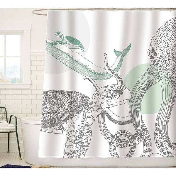 Ocean Animals White Fabric Shower Curtain - Green Gray Black - On Sale -  Overstock - 20297327