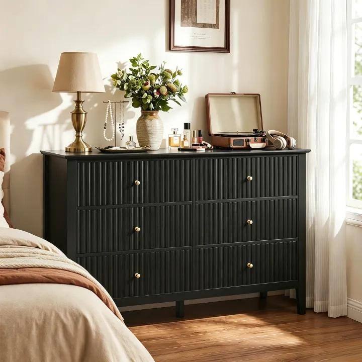 6 Drawer Dresser Fluted Modern with 5 Colors Available | High Weight Capacity Wood Dresser for Bedroom