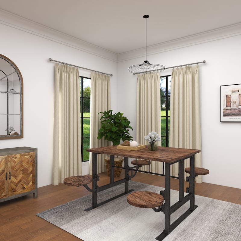 Brown Teak Wood Dining Table with Two, Four or Eight Attached Seats