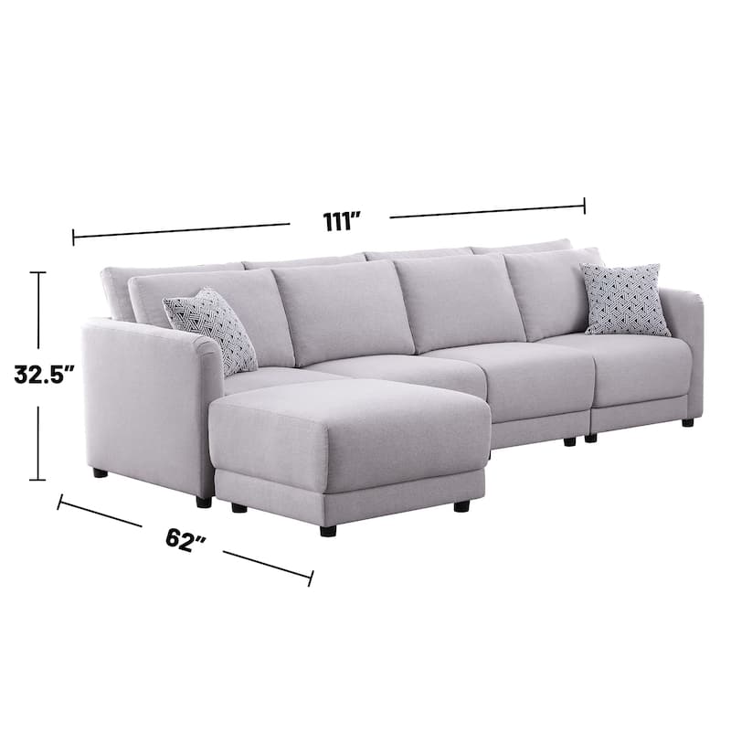Linen Upholstered 4-Seater Sofa with Ottoman in Light Gray