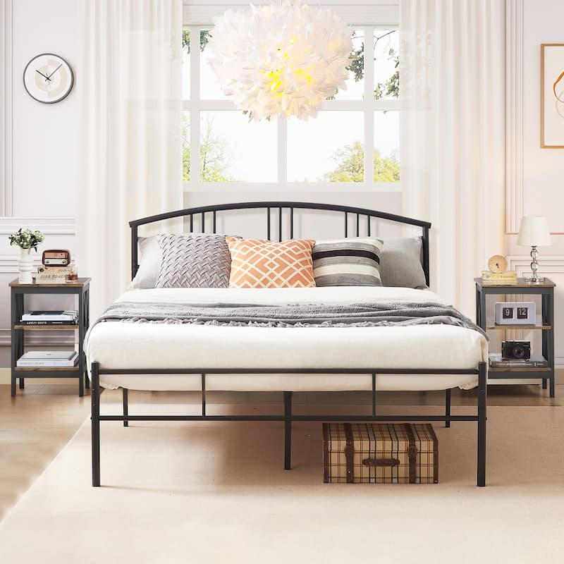 VECELO 3 Piece Bedroom Set Platform Bed Frame and Nightstands Set of 2 - Brown - Full