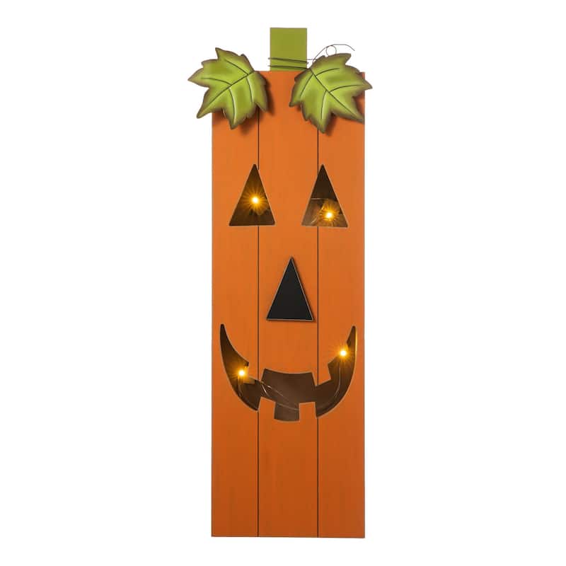 Glitzhome 30"H LED Lighted Halloween Pumkin Wooden Porch Decor with Timer
