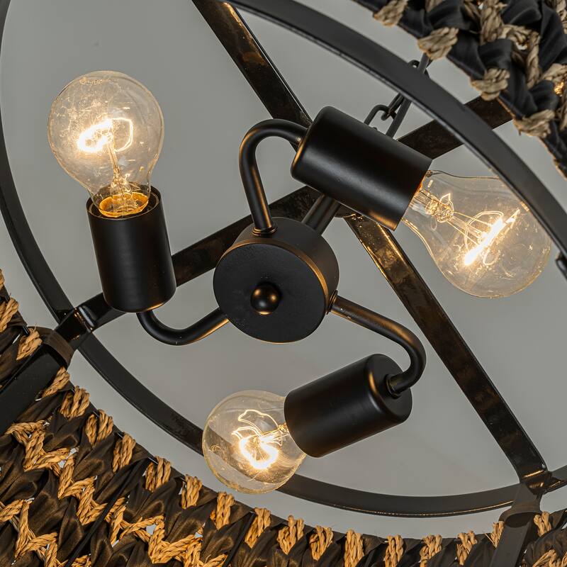 Amara 3-Light Wicker Drum Pendant, Rustic Boho - Handwoven - 18" Wide